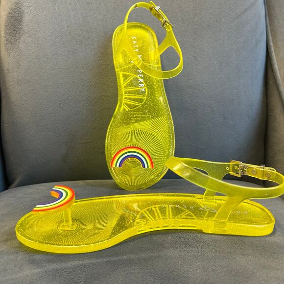 “The Geli” Katy Perry sandals- US6/EU36 yellow, glitter, rainbow ornament buckle - Picture 1 of 8